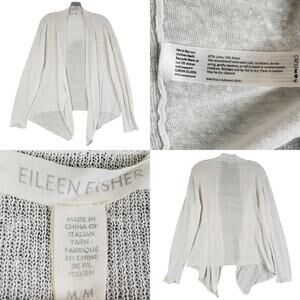 Eileen Fisher Open Front Cardigan Sweater Womens Size Medium White Linen Draped